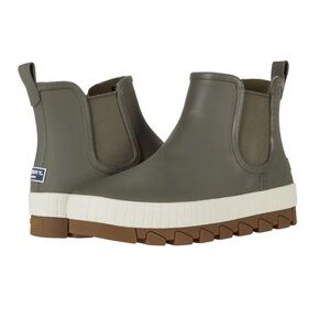 Sperry Olive Green Torrent Chelsea Rain Booties with White Trim